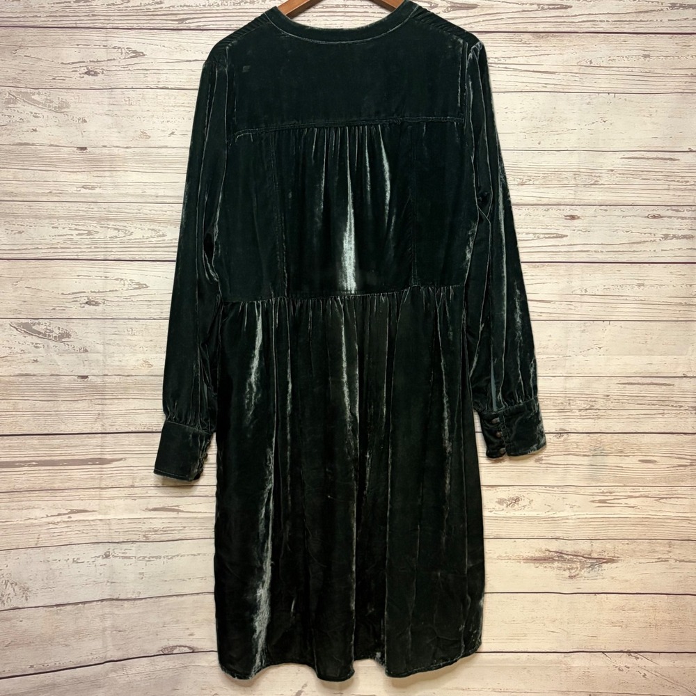 Holding Horses Anthropologie Green Velvet Plaid Lined Boho Midi Dress Large - Picture 5 of 7
